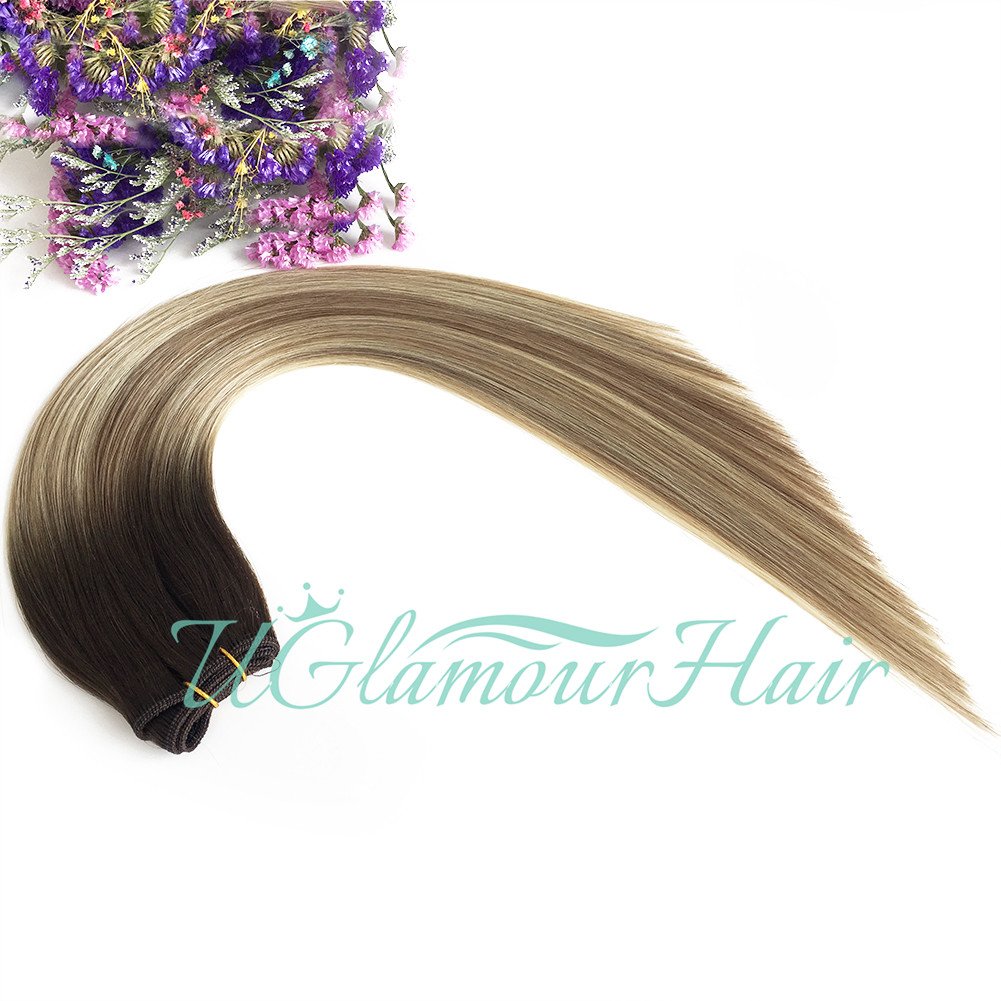 Salon quality Russian Hair Hand Tied Weft Double Drawn Machine Genius Weft Hair Extensions
