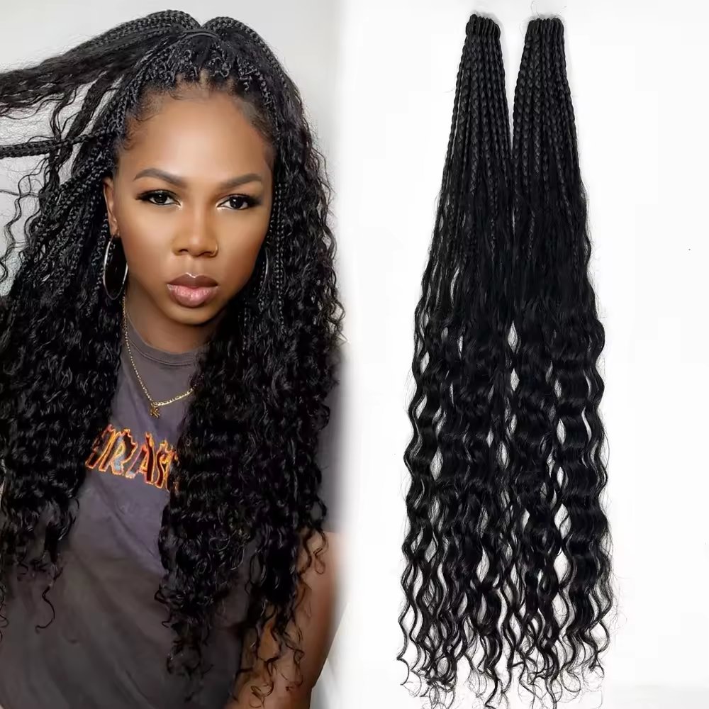 Wholesale crochet 14 18 24 30in boho synthetic hair braids with human hair curls