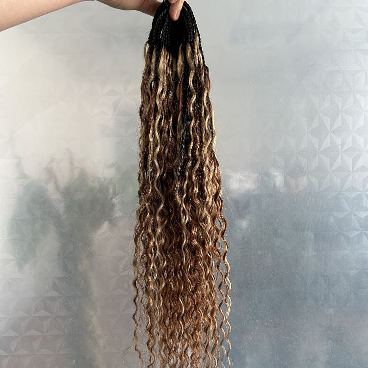 Wholesale crochet 14 18 24 30in boho synthetic hair braids with human hair curls
