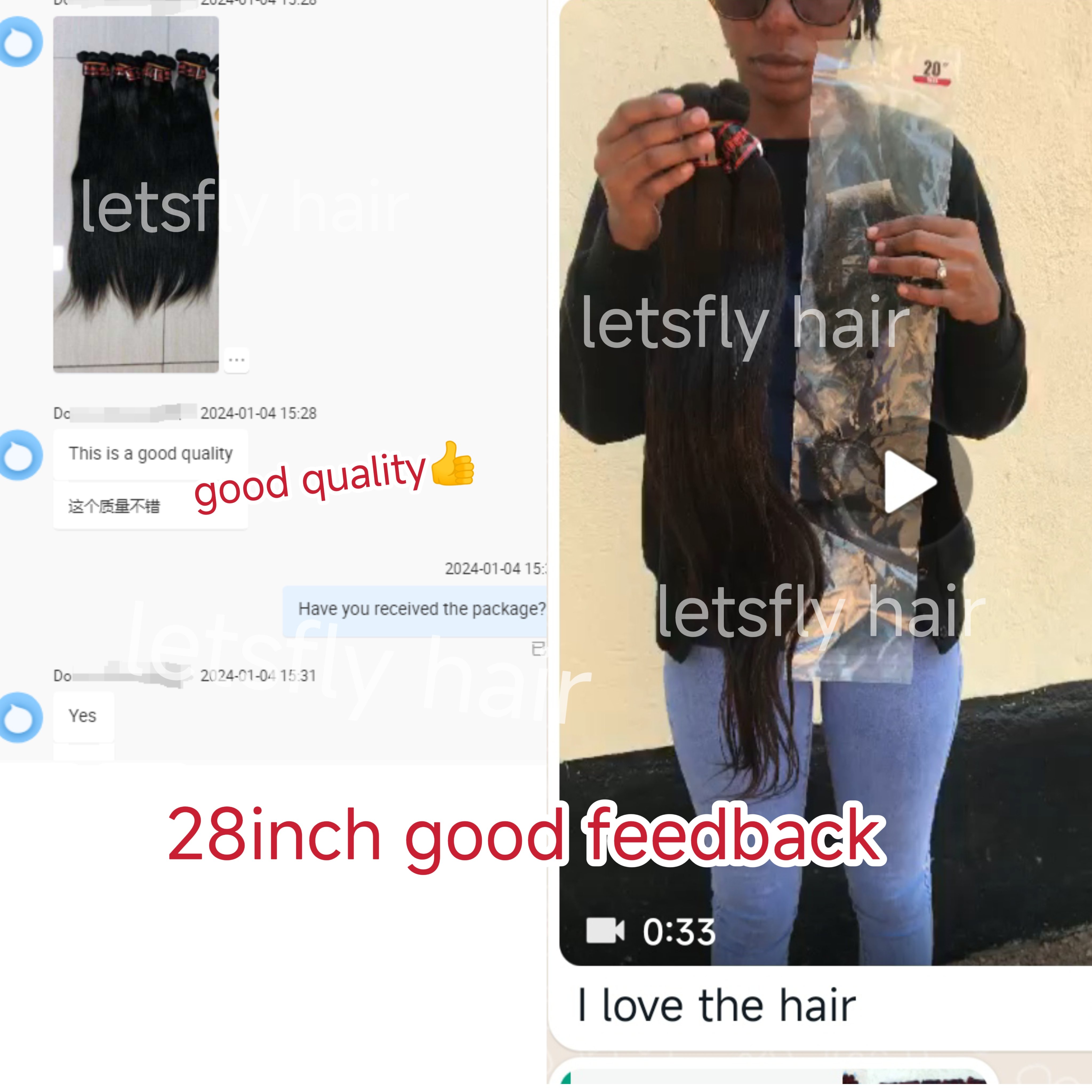 Letsfly wholesale 9A grade 28inch straight hair 100% human hair bundles 260gram/pack in stock Brazilian human hair extensions