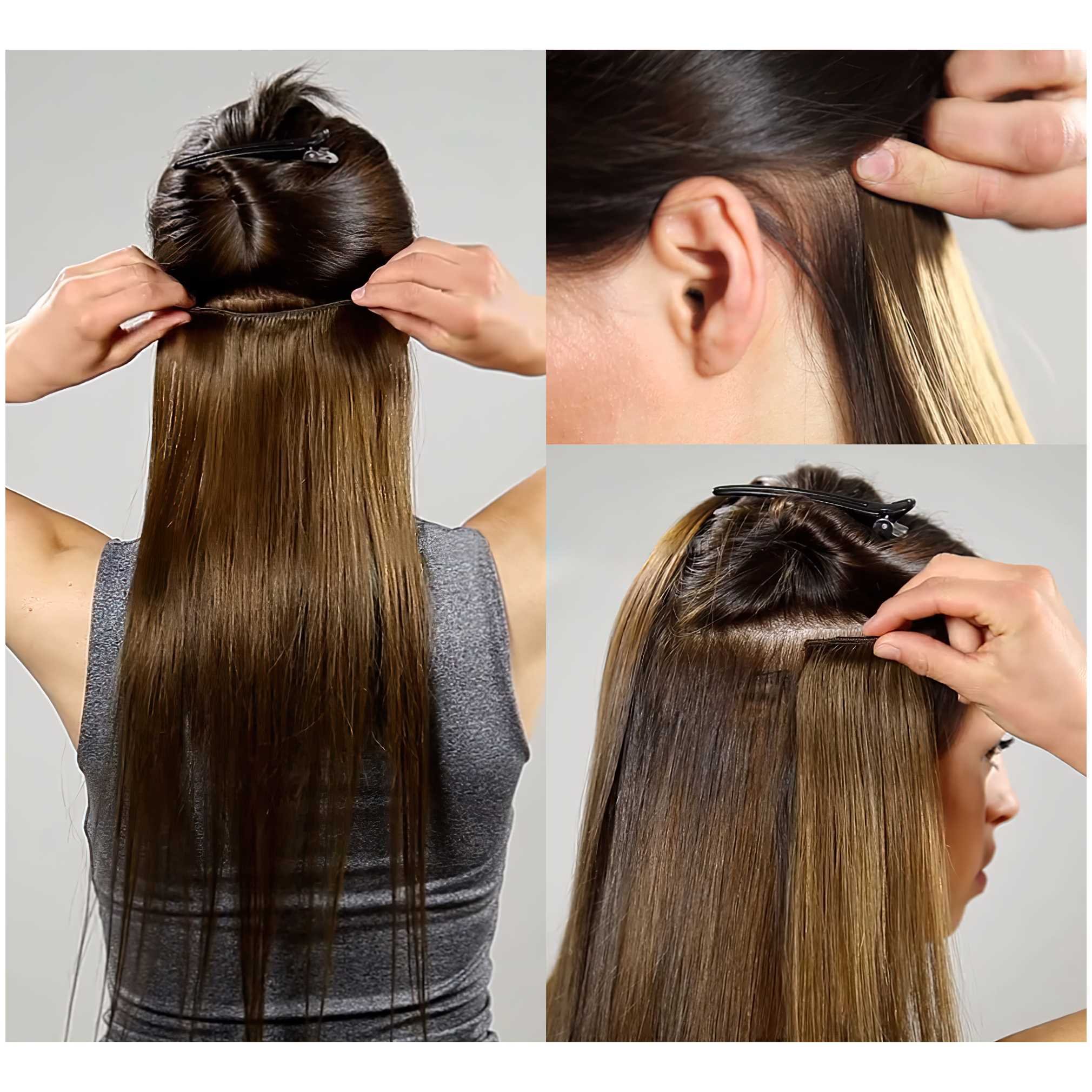 Wholesale high quality premium fiber heat resistant body wave ombre blonde bone straight hair synthetic clips in hair extensions