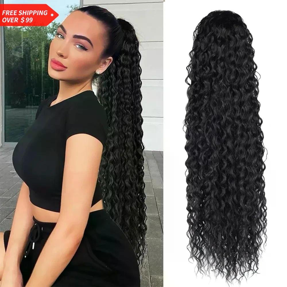 Deep Water Wave Ponytail Real Human Hair Extensions Brazilian Hairpiece 100g Remy