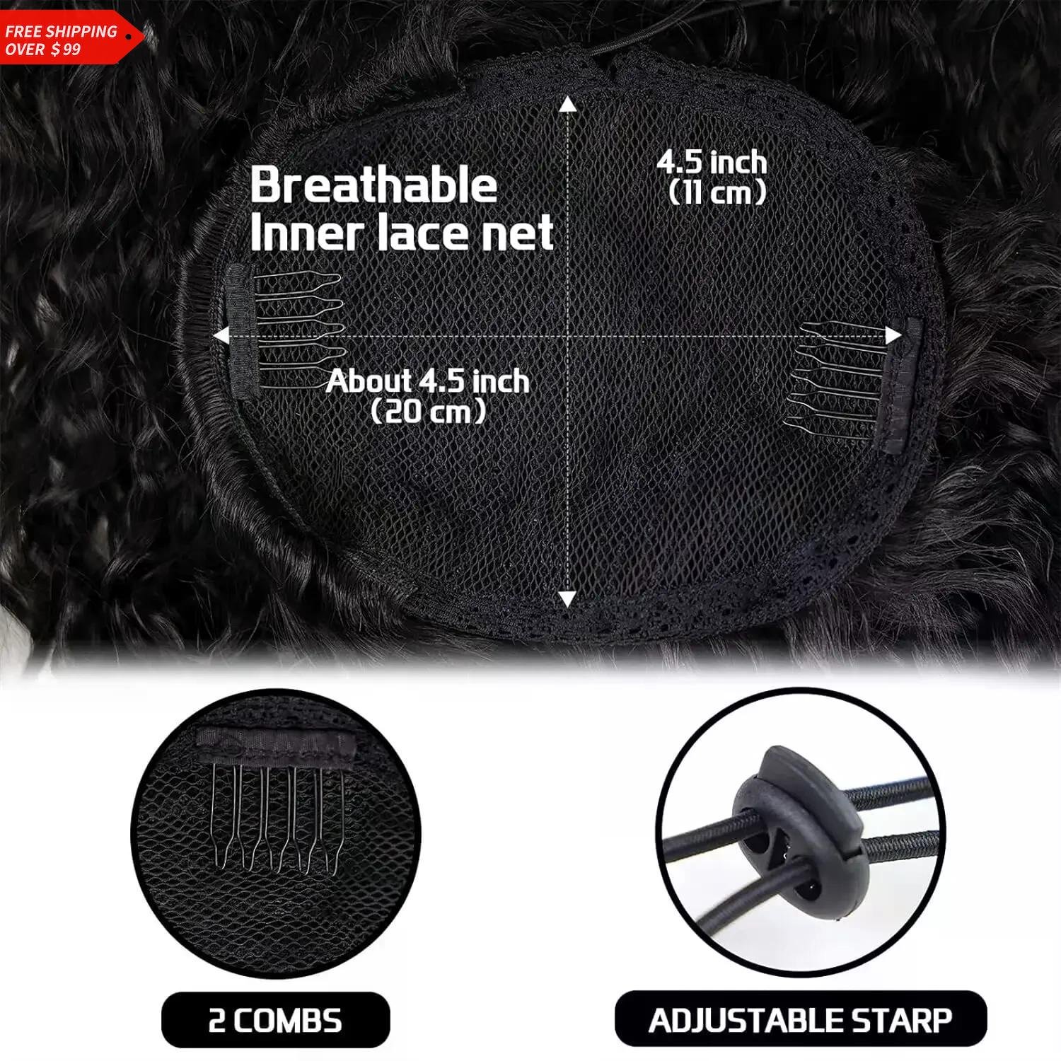 Deep Water Wave Ponytail Real Human Hair Extensions Brazilian Hairpiece 100g Remy