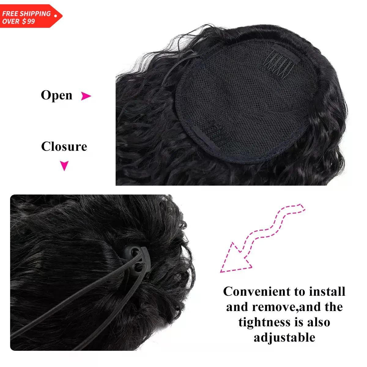 Deep Water Wave Ponytail Real Human Hair Extensions Brazilian Hairpiece 100g Remy