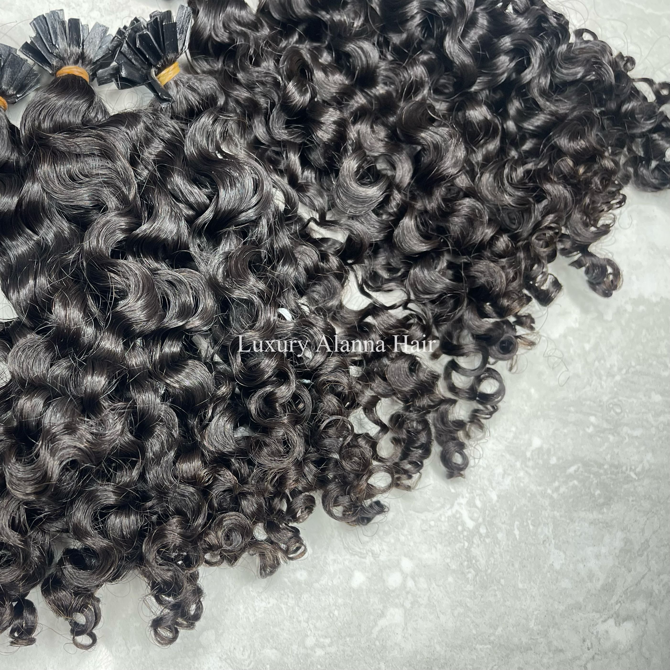 New Arrival 100% Raw Human Virgin Cambodian Cuticle Aligned Hair Soft Textures 3b Curly Keratin V K Tip Hair Extensions