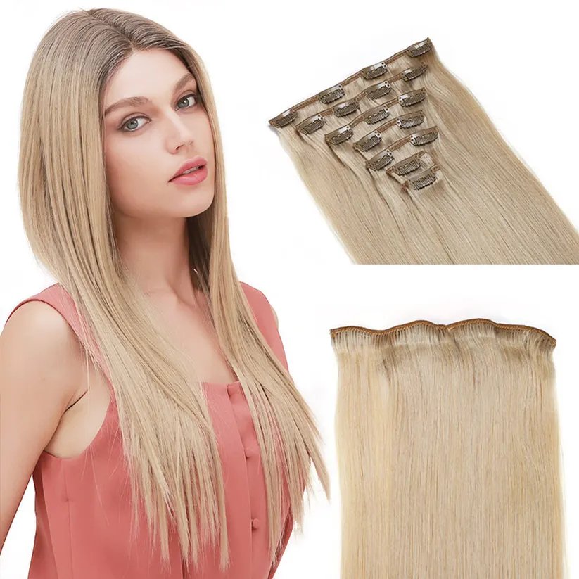 Factory Direct Wholesale 100% Russian Human Hair Extension Clip-In hair extension in Natural and Straight Waves all curl