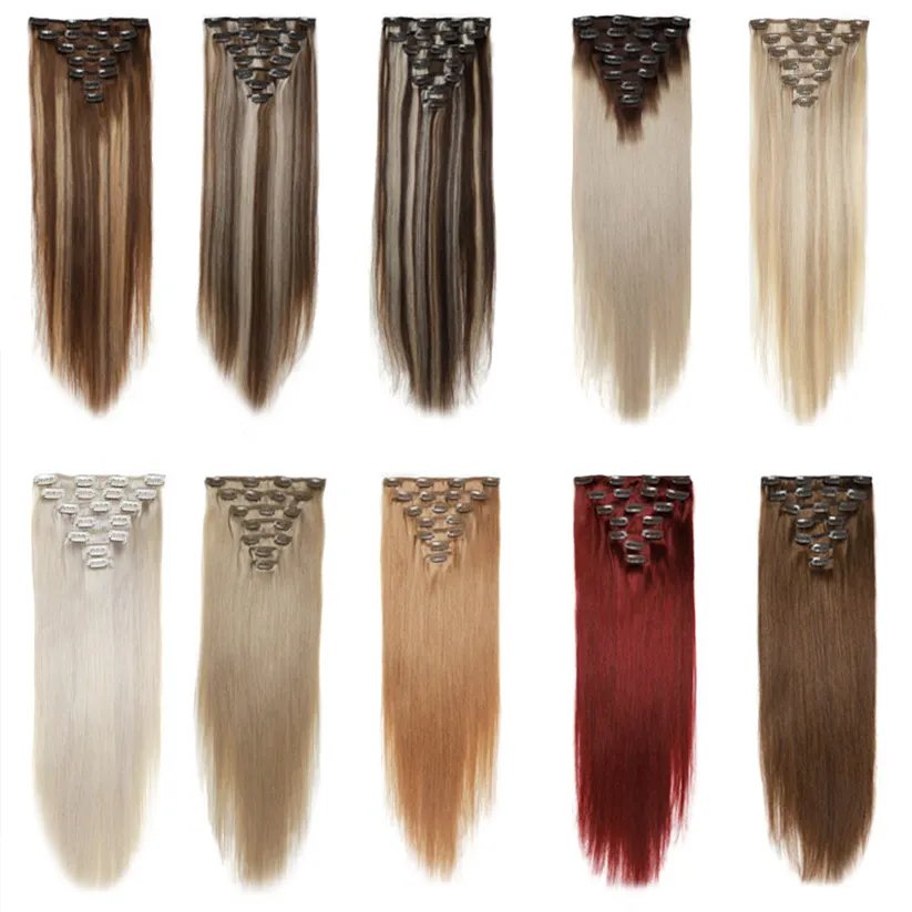 Factory Direct Wholesale 100% Russian Human Hair Extension Clip-In hair extension in Natural and Straight Waves all curl