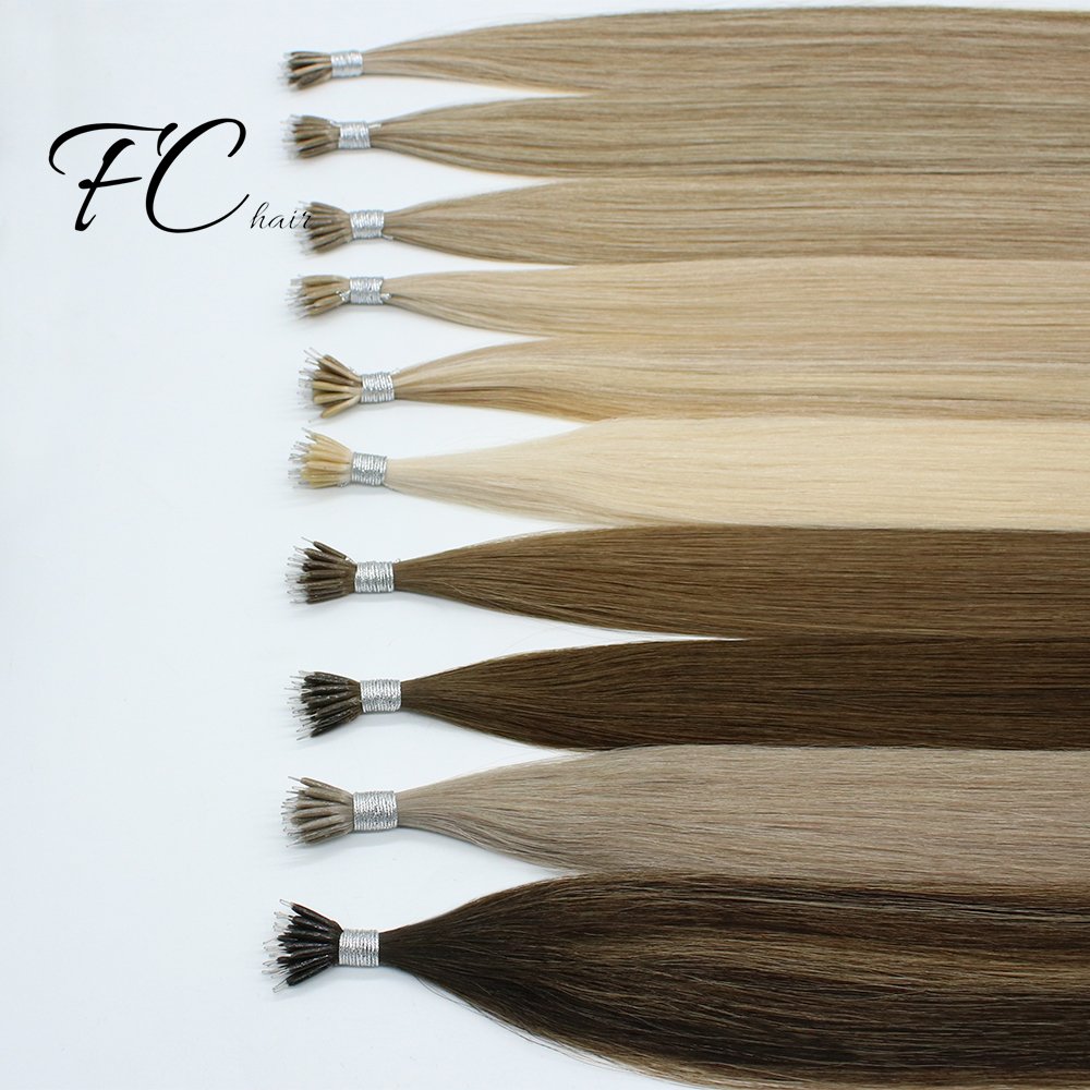 Fangcun Best quality European cuticle Nano ring tip hair 100% remy Human Hair Extensions