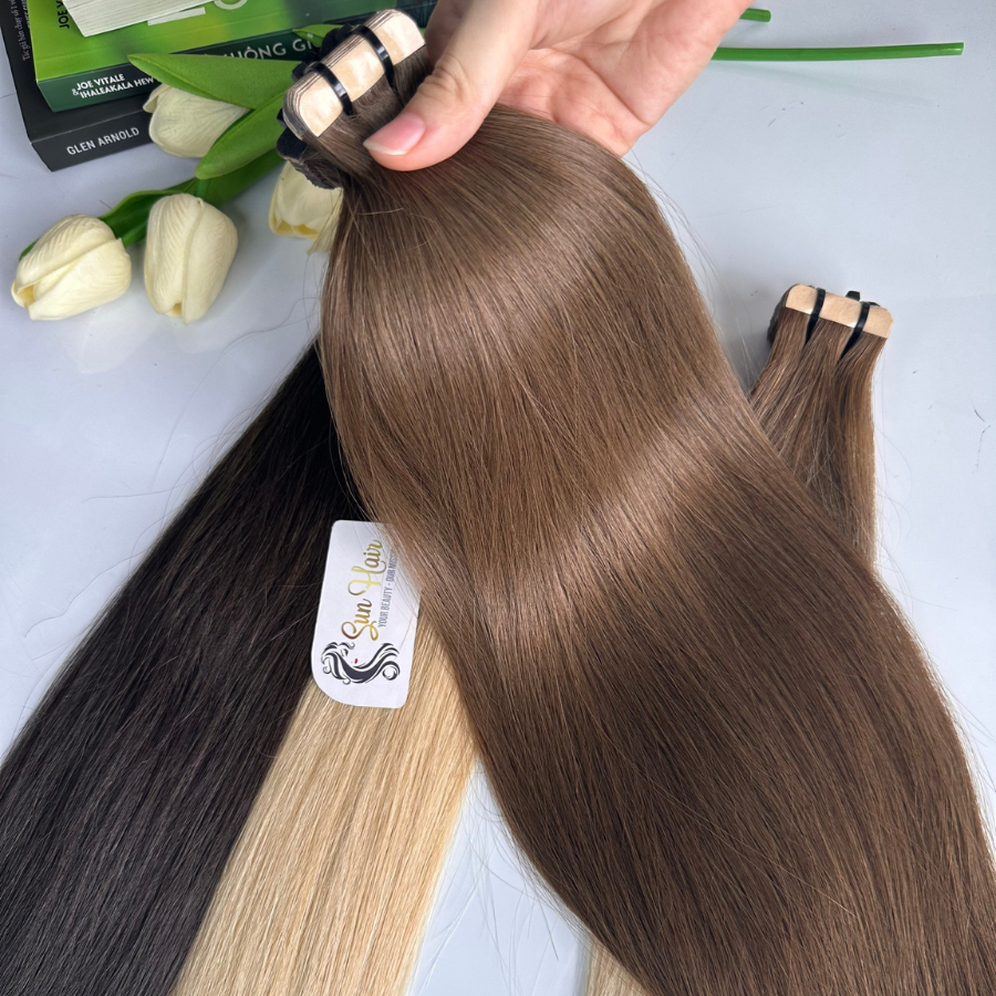 Wholesale High Quality Bone Straight With Brown Ombre Color Super Double Drawn Tape Ins 100% Real Human Hair Extensions