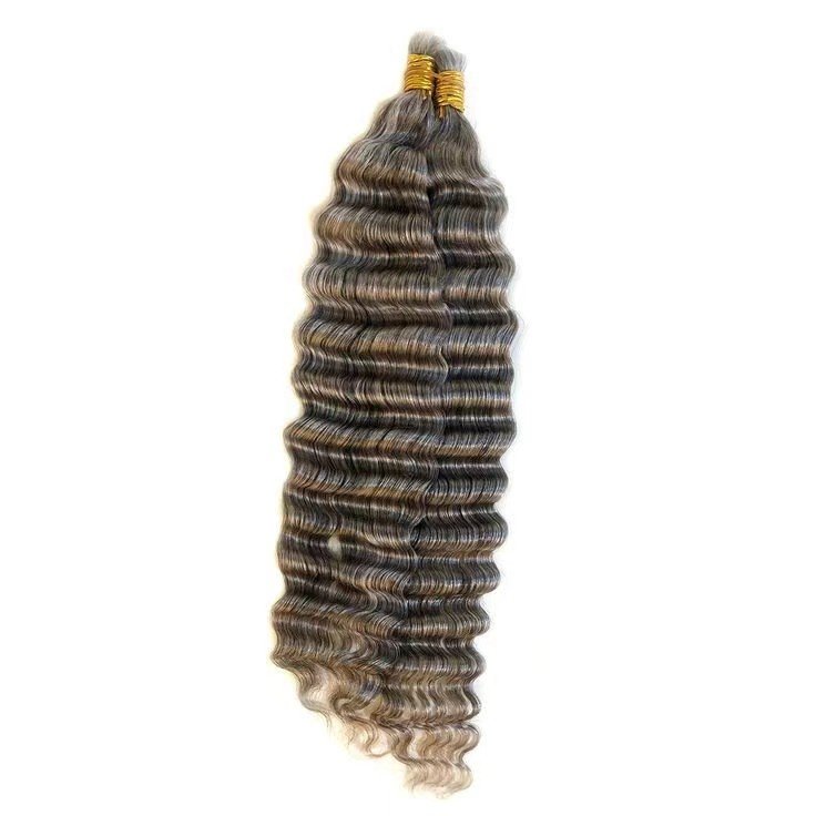 Salt and pepper Braiding Hair Bundle Deep Wave Bulk Human Hair bundles for Braiding No Weft Curly Hair Bulk for Boho Braids