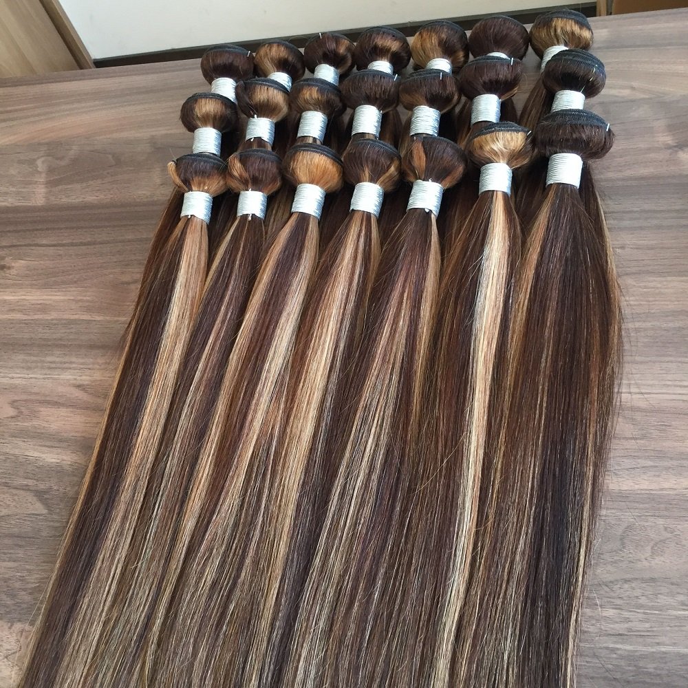 Wholesale Highlight Mink Brazilian Good Quality Of Human Hair Extensions Virgin Raw Bundles With Closure Ombre Brown Set Vendor