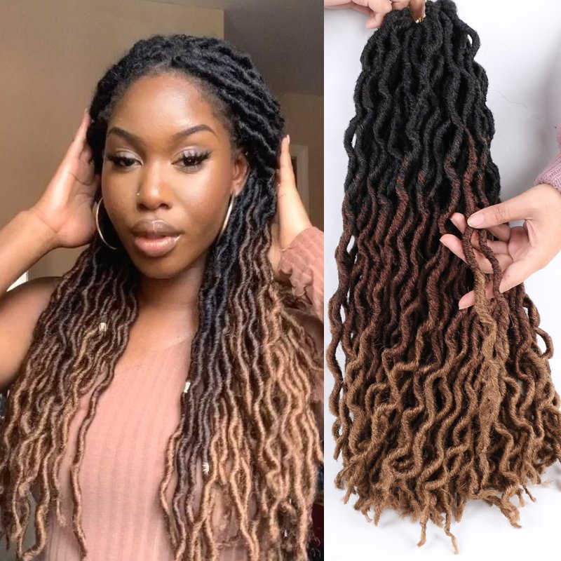 Goddess Faux locs Crochet Hair Soft Gypsy Locs Wavy Crochet Braids Dreadlocks 3 Tone Curly Wavy Twist Braiding Hair extensions
