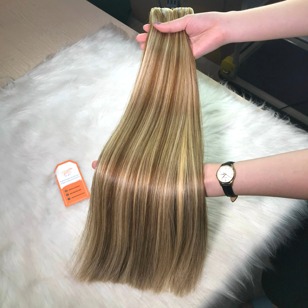Highlight Color Human Hair Bundles, Mixed Color Brown Blonde Remy Weft Hair Extensions From AZ Hair Vietnam