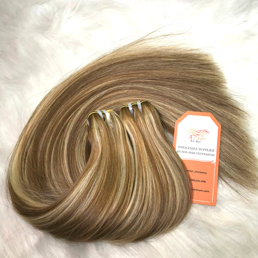 Highlight Color Human Hair Bundles, Mixed Color Brown Blonde Remy Weft Hair Extensions From AZ Hair Vietnam