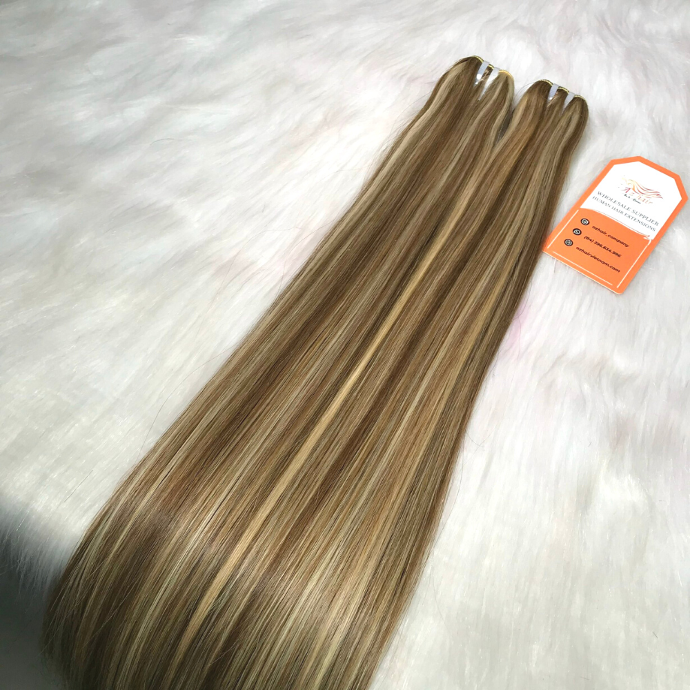 Highlight Color Human Hair Bundles, Mixed Color Brown Blonde Remy Weft Hair Extensions From AZ Hair Vietnam