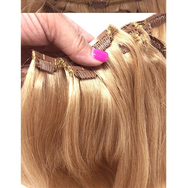 Wholesale 100% Natural Raw Indian Silky Straight Wave Human Hair Extensions Virgin clip in Hair Extension 27#