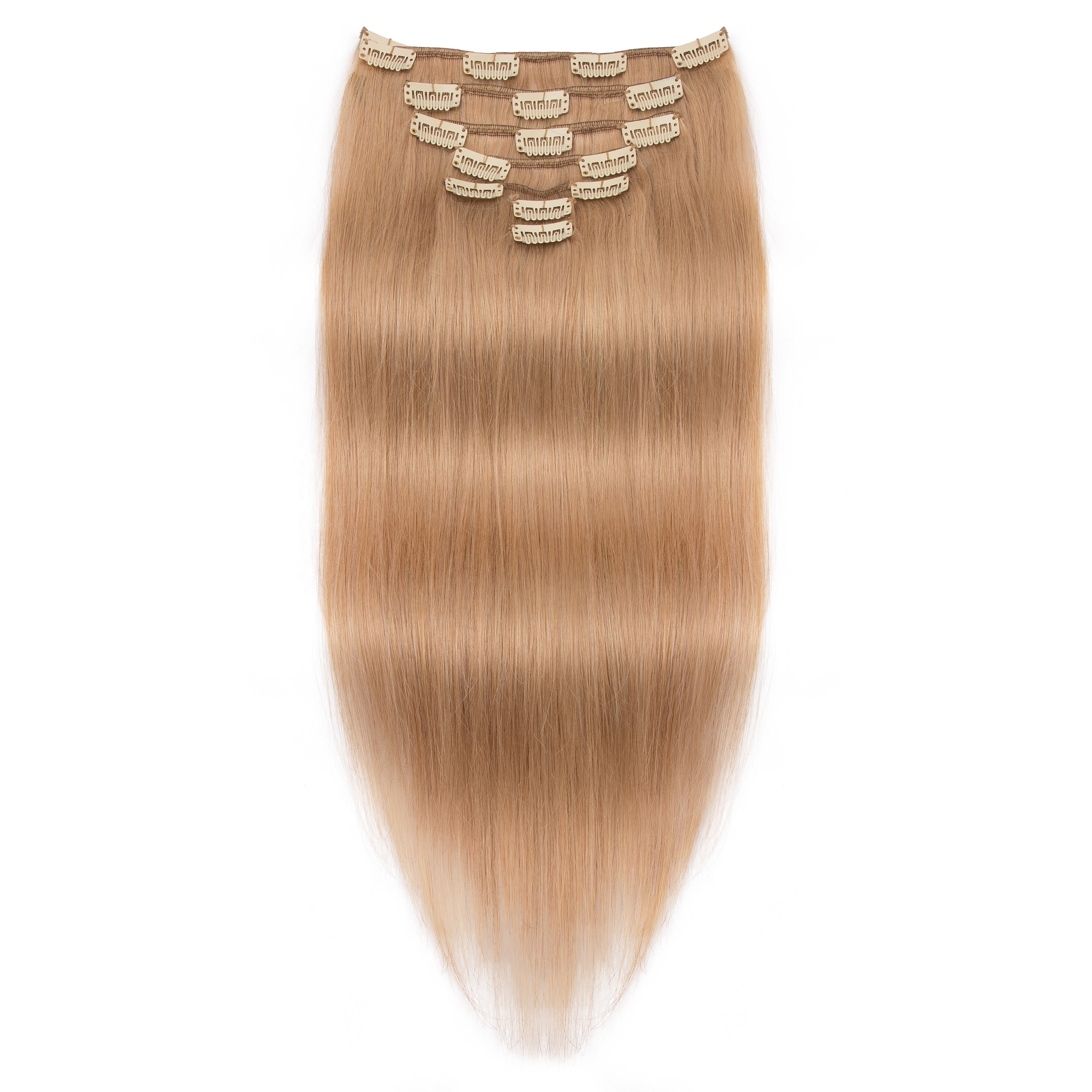 Wholesale 100% Natural Raw Indian Silky Straight Wave Human Hair Extensions Virgin clip in Hair Extension 27#