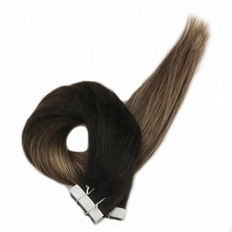Wholesale bundle cuticle aligned hair vendor 10A grade ombre tape hair extension Two tone color hair
