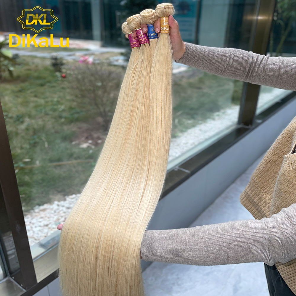 DKL Cheap Russian Blonde 613 Virgin Hair Bundle, 613 Blonde Human Hair Weave Extension, 613 Raw Cuticle Aligned Hair Vendor