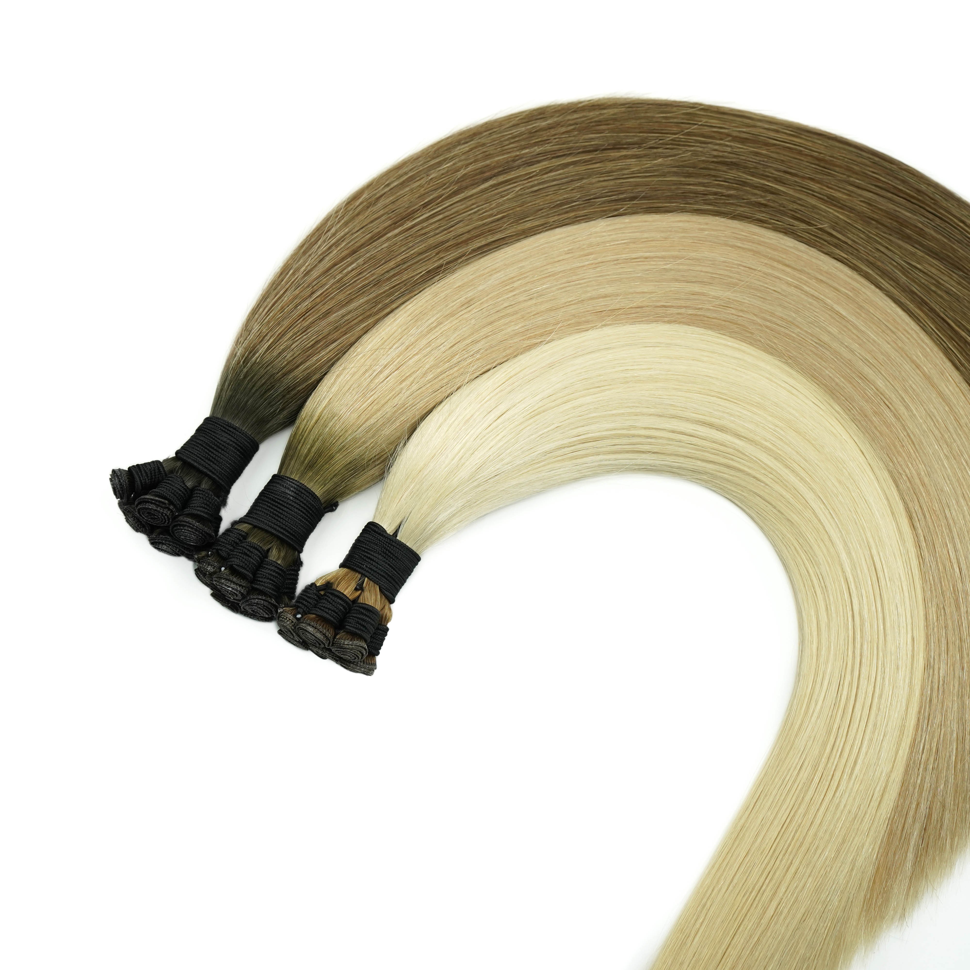 100% Unprocessed New Design Full Cuticle Aligned Hair Blonde Color Virgin Genius Weft Hand Tied Weft Extension