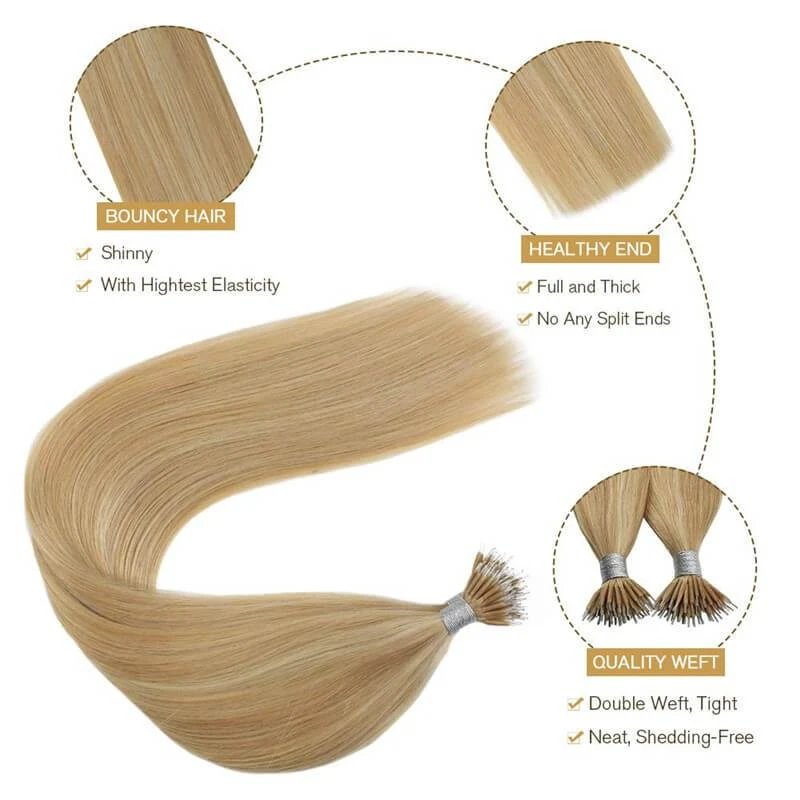 Wholesale virgin top quality remy human hair extension nano ring tip hair extension