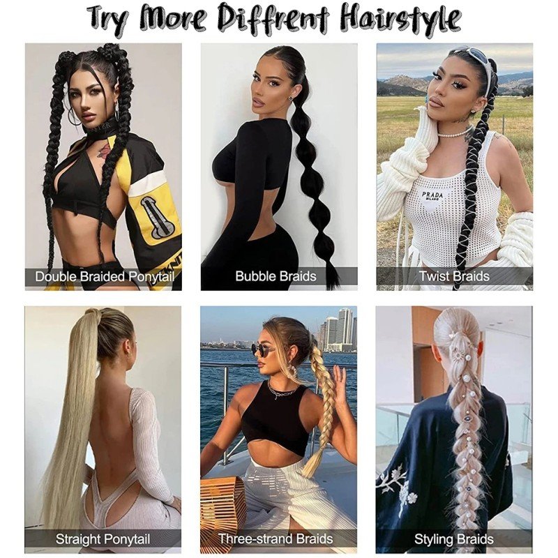 28inch Brown Braid Ponytail Extensions Synthetic Boxing Braids Wrap Around Chignon Tail With Rubber Band