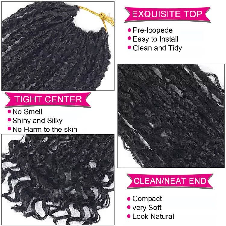 Julianna Wholesale 14 18 Inch Curly Ends Pre-looped Goddess Bohemian Boho Box Braid Crochet Braids Hair for Black Women