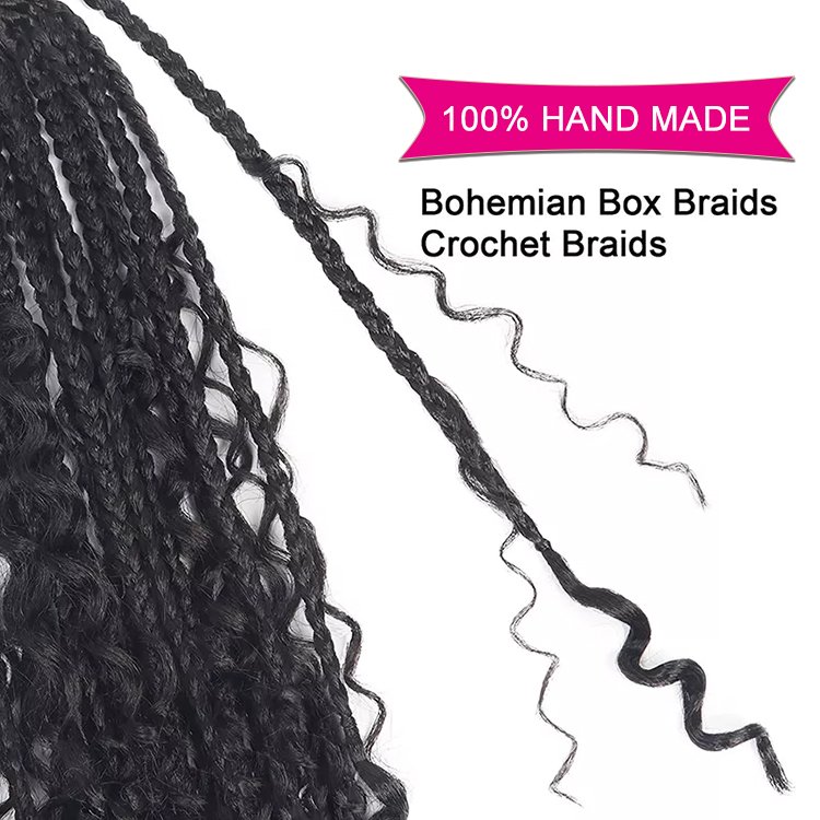 Julianna Wholesale 14 18 Inch Curly Ends Pre-looped Goddess Bohemian Boho Box Braid Crochet Braids Hair for Black Women