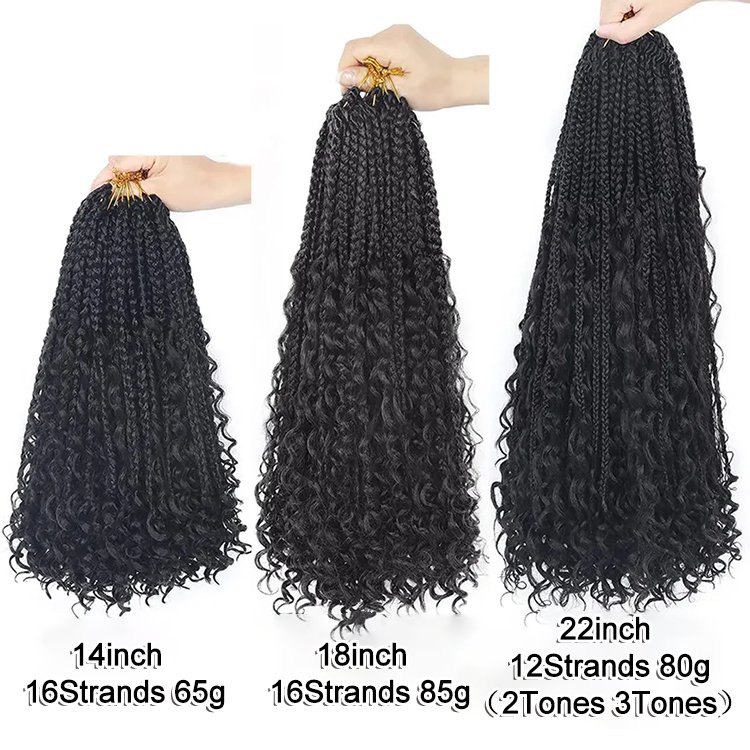 Julianna Wholesale 14 18 Inch Curly Ends Pre-looped Goddess Bohemian Boho Box Braid Crochet Braids Hair for Black Women
