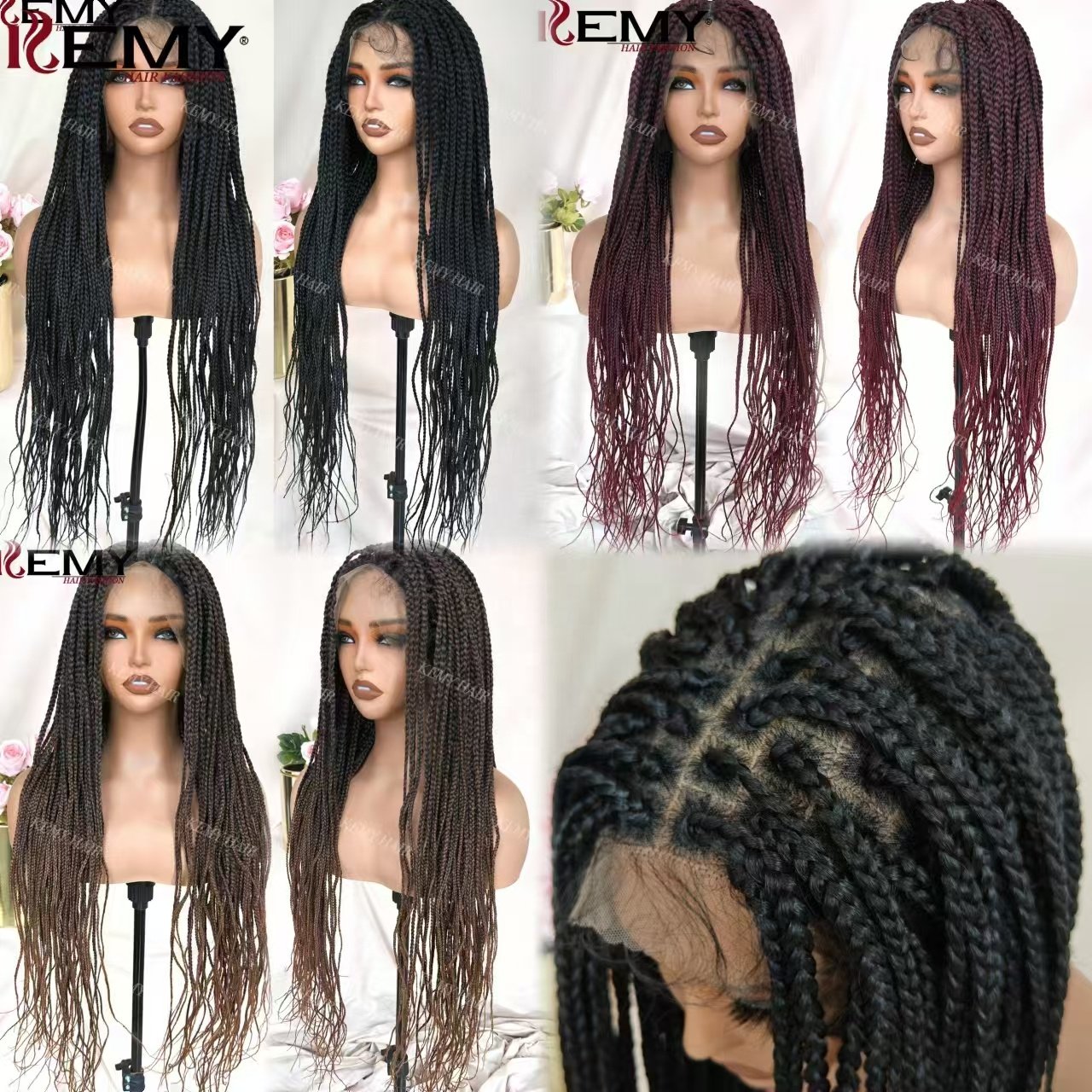 Wholesale Synthetic Wigs HD Full Lace Front Box Braided Hair Extension Synthetic Fiber Brais Wig for Black Women