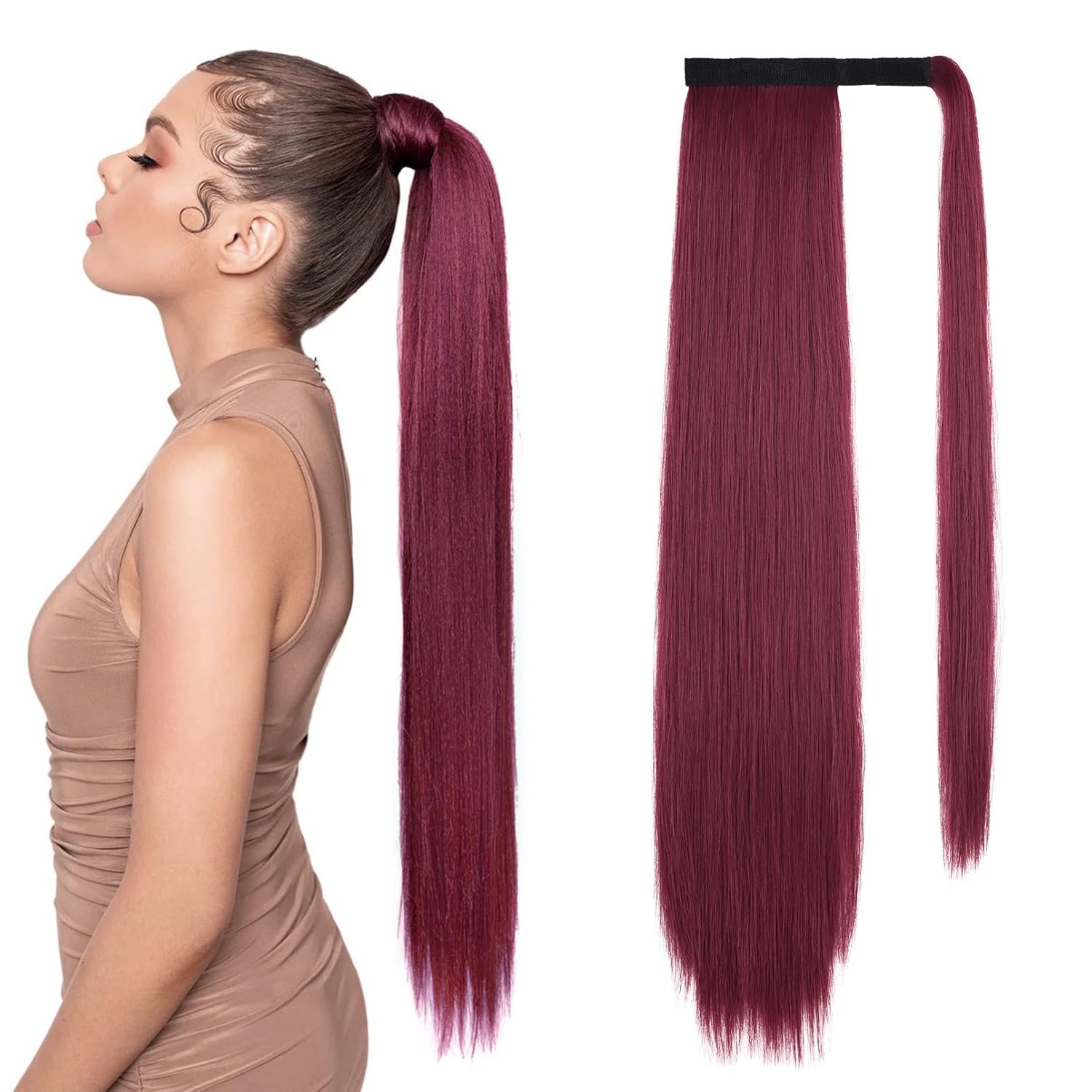 Real Human Hair Ponytail Black Peruvian Human Hair Ponytail Hair Extensions Straight Body Water Deep Wave 10~24 Inch In Stock