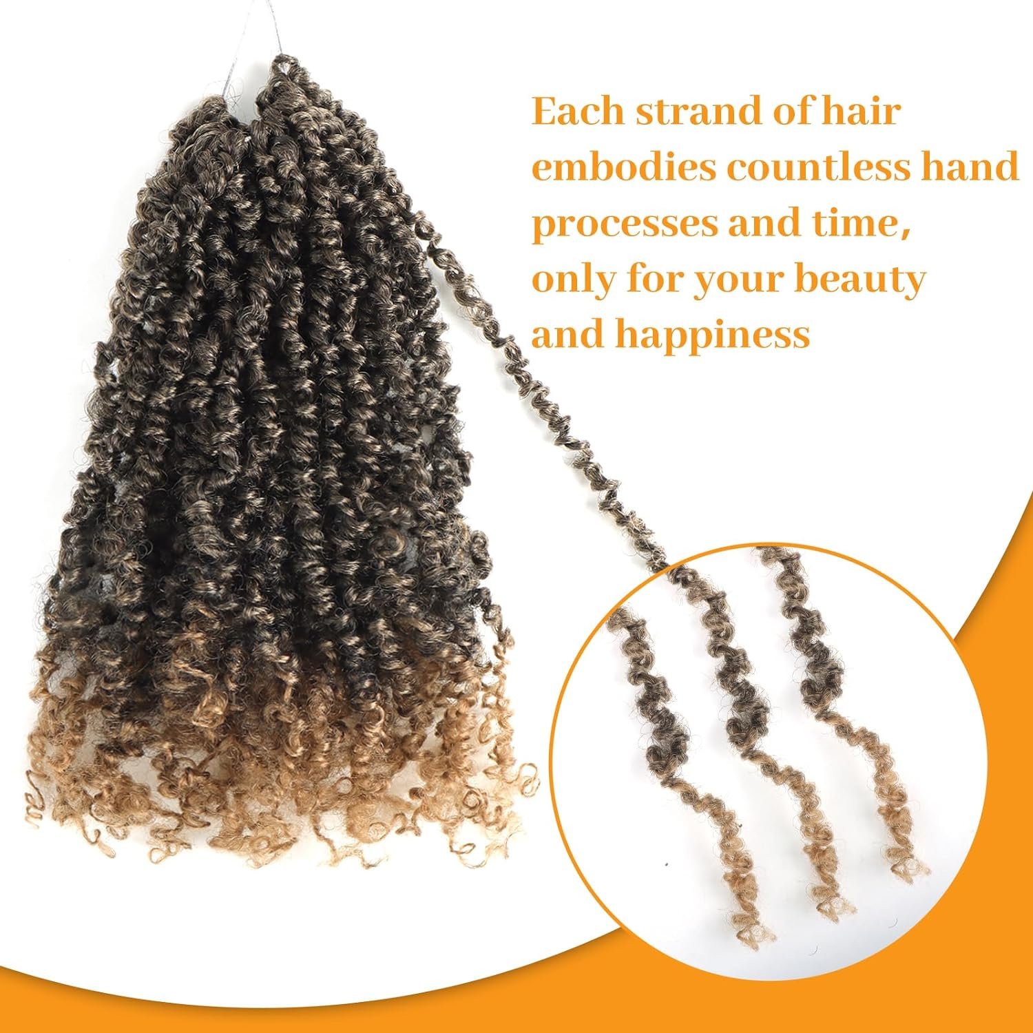 Ombre Color Yanky Twist Crochet Braiding Hair with Curls Yanky Twist Braids Synthetic Hair Extensions for Women