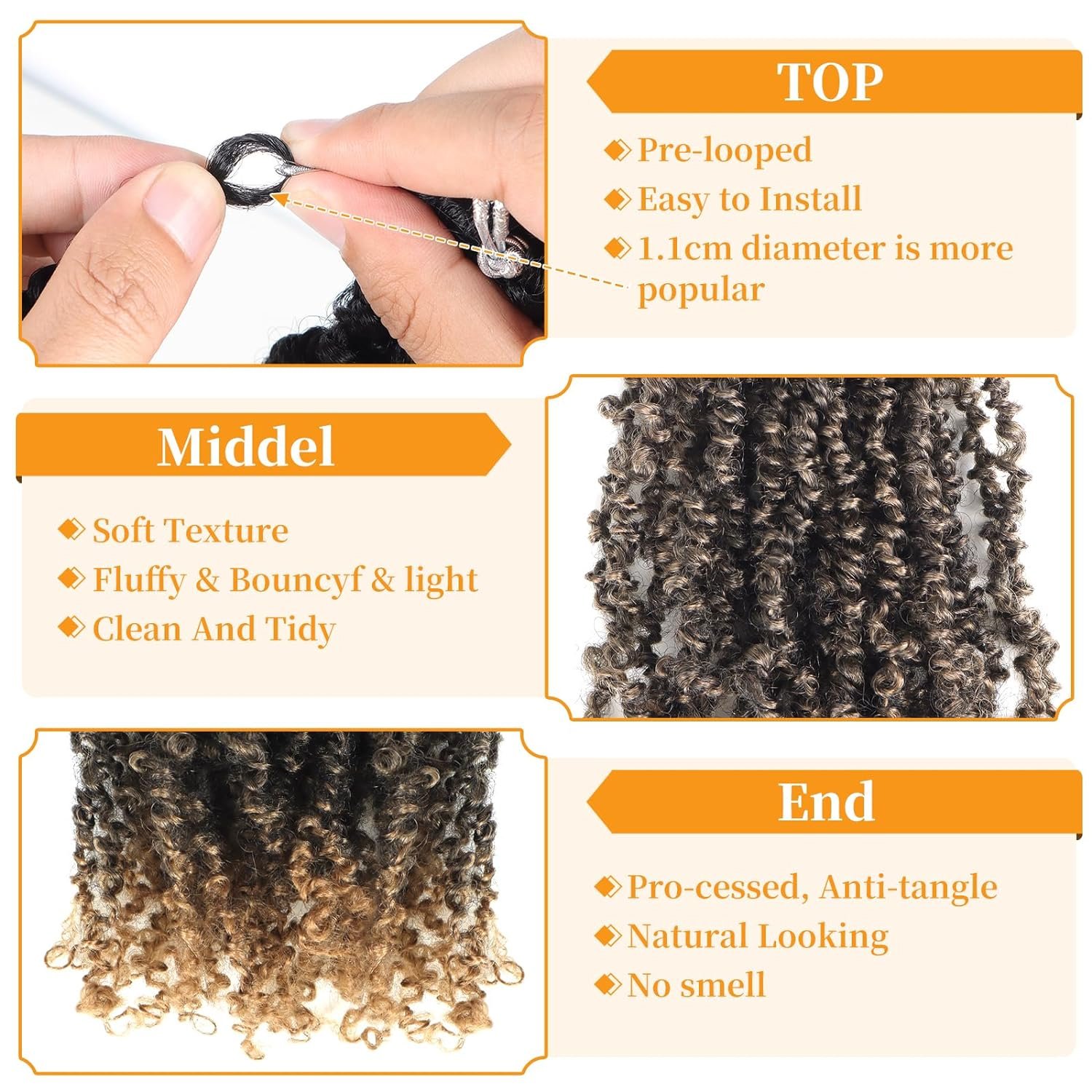 Ombre Color Yanky Twist Crochet Braiding Hair with Curls Yanky Twist Braids Synthetic Hair Extensions for Women
