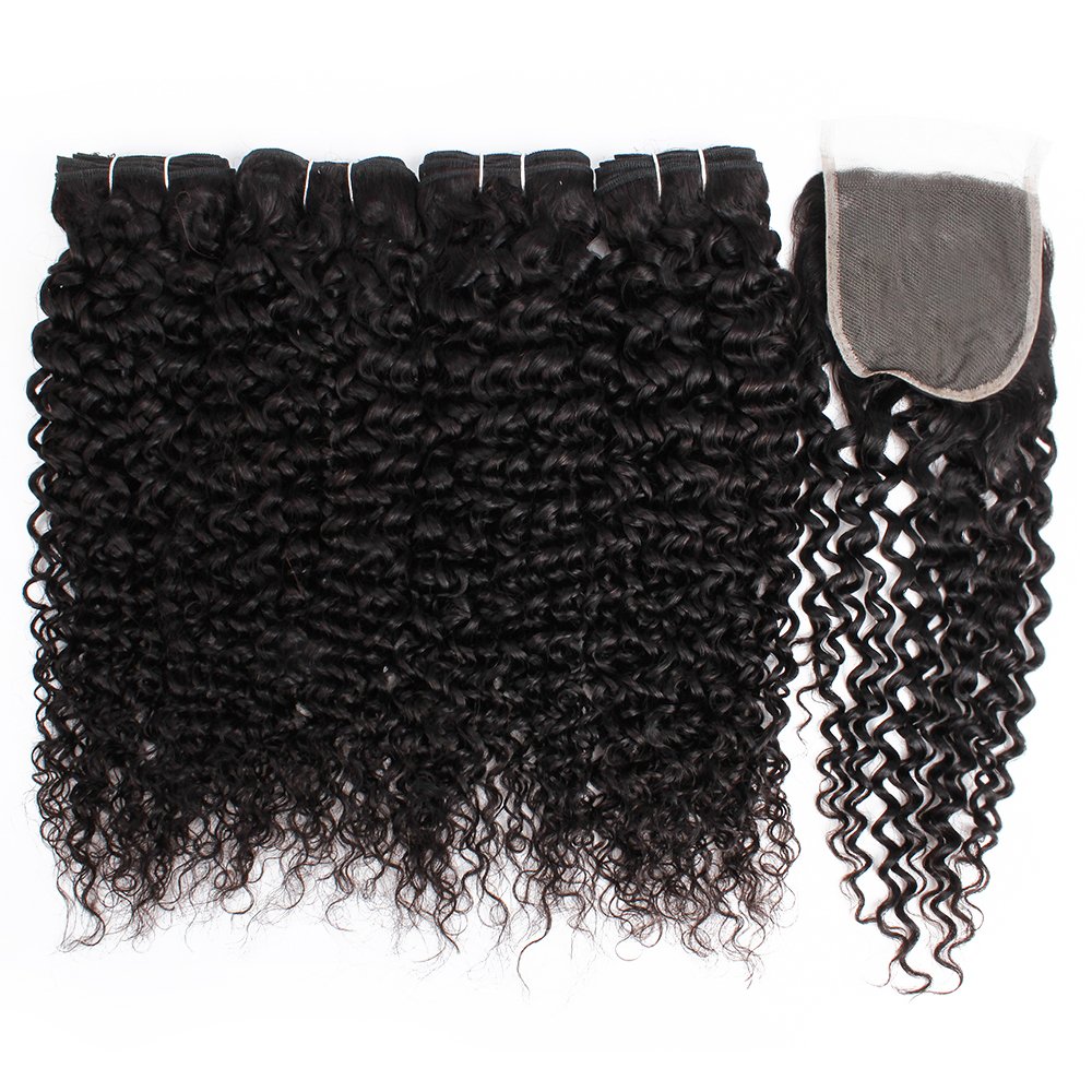 Brazilian Human Hair Extensions Natural Straight 4 Pieces Hair Bundles With Lace Closure