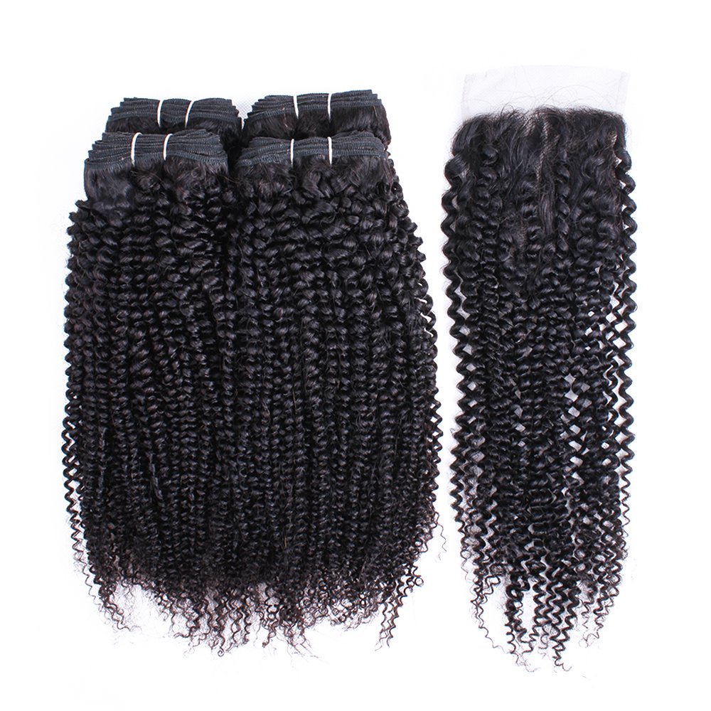 Brazilian Human Hair Extensions Natural Straight 4 Pieces Hair Bundles With Lace Closure