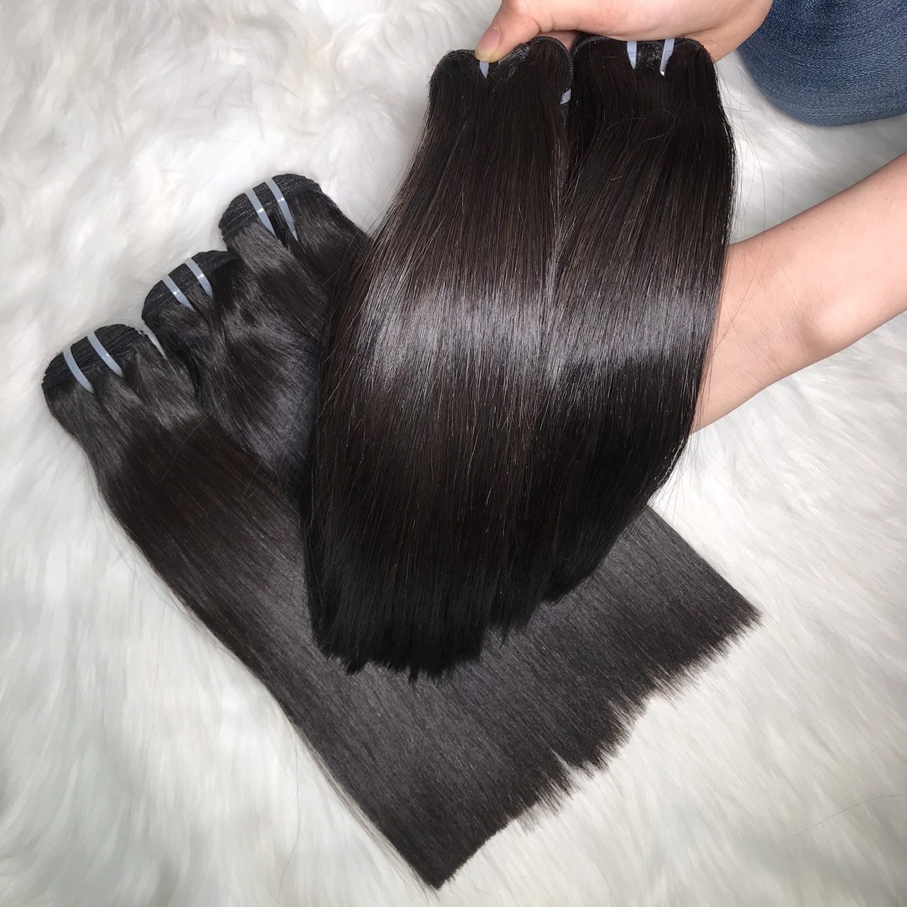 Ready To Ship Best Quality Super Double Drawn Weft Hair Extension Natural Color 100% Raw Remy Vietnamese Human Hair