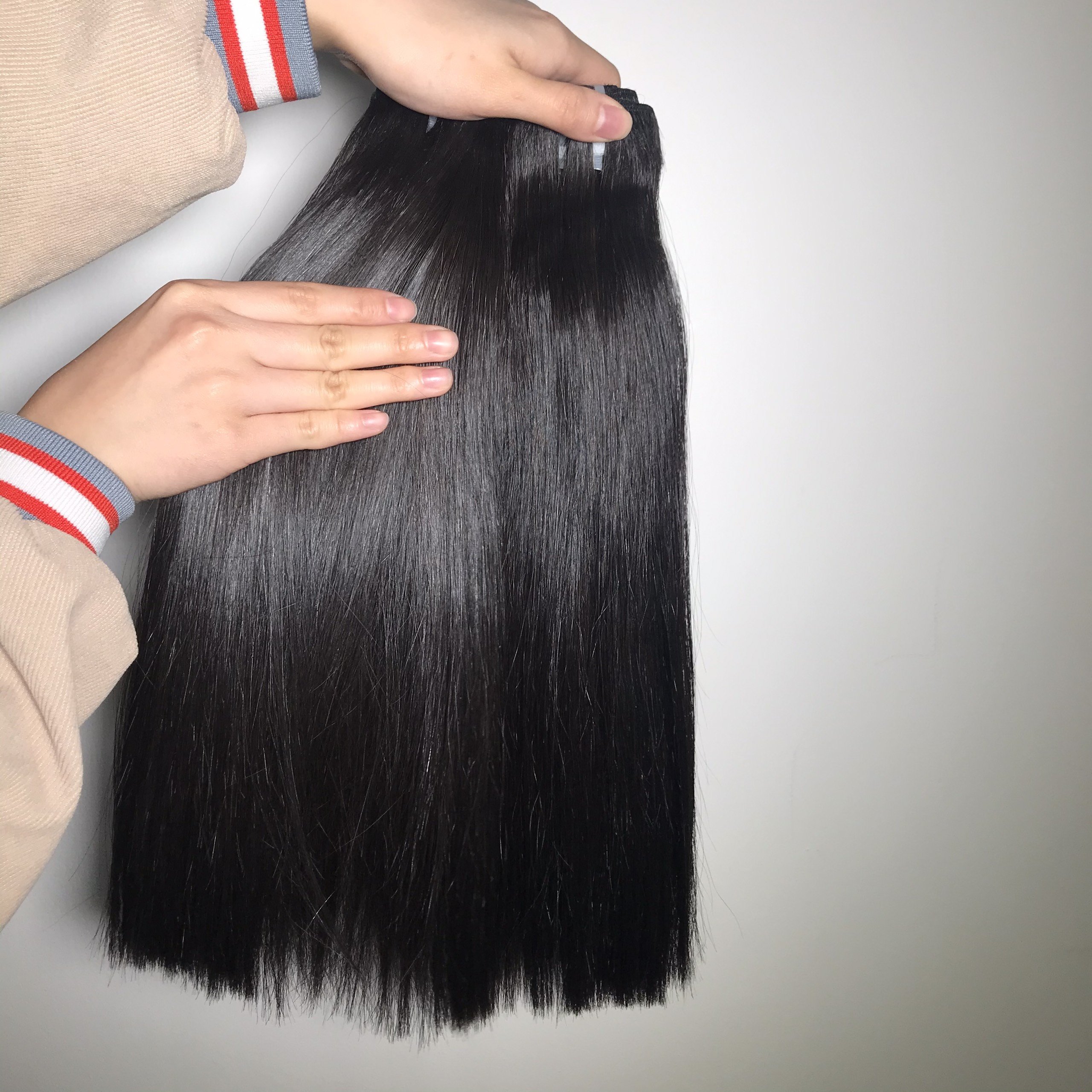 Ready To Ship Best Quality Super Double Drawn Weft Hair Extension Natural Color 100% Raw Remy Vietnamese Human Hair