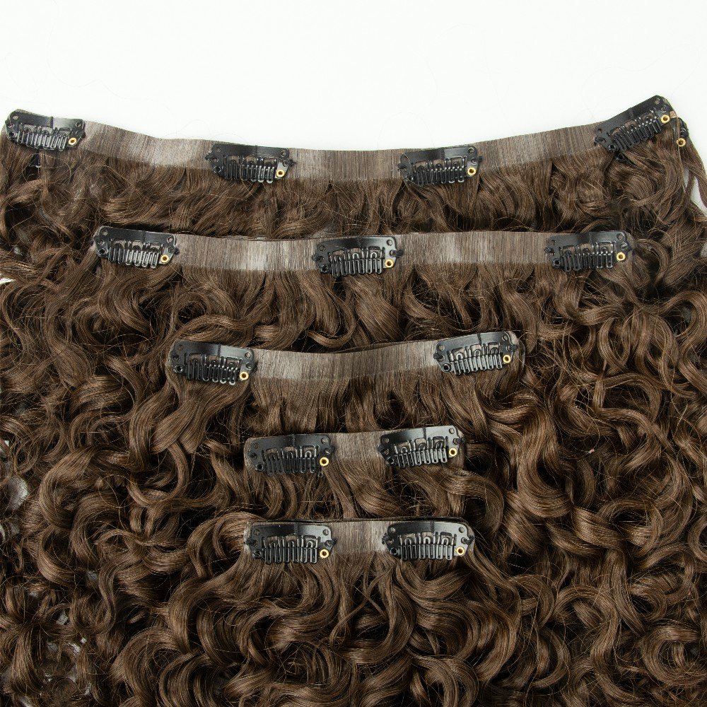Hair Factory Kink Curly 3B Clip-Ins Ash Brown Bondi Curly Seamless Curly Clip ins
