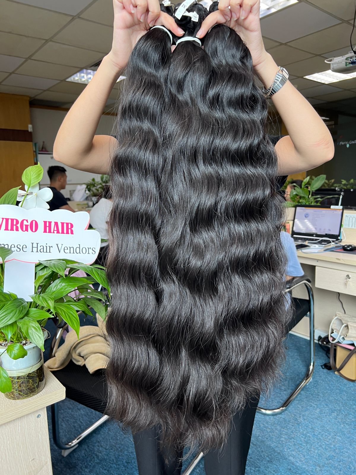 100% Cambodian hair Double Drawn Hair Color black Human Hair Extension natural wavy
