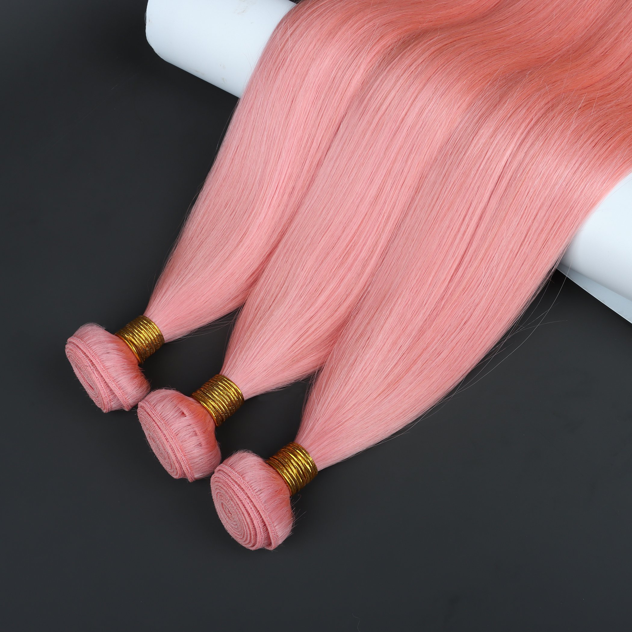 Full Length Top Quality Pink Color Bone Straight Weft Bundles 100% Real Raw Virgin Russian Human Hair Extensions