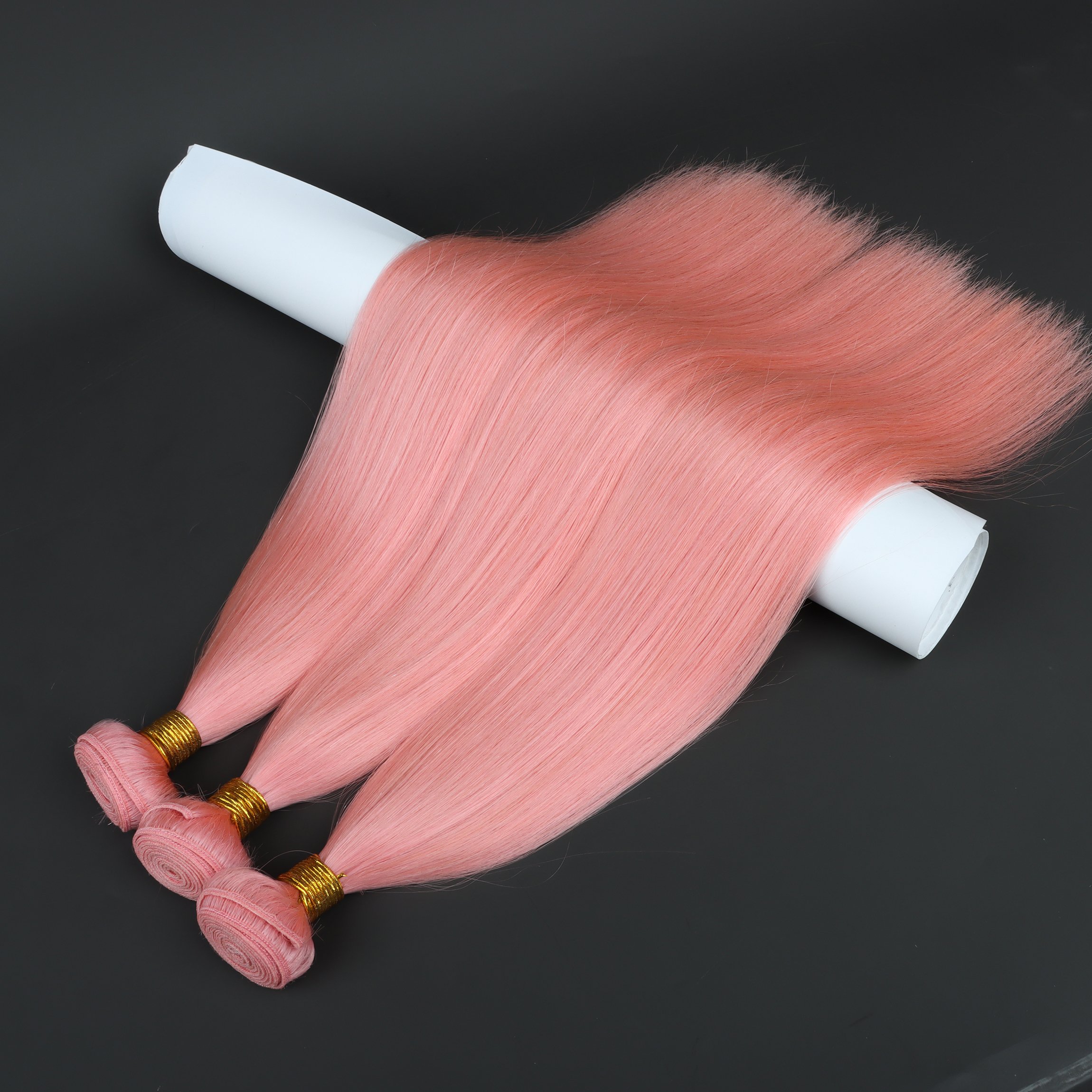 Full Length Top Quality Pink Color Bone Straight Weft Bundles 100% Real Raw Virgin Russian Human Hair Extensions