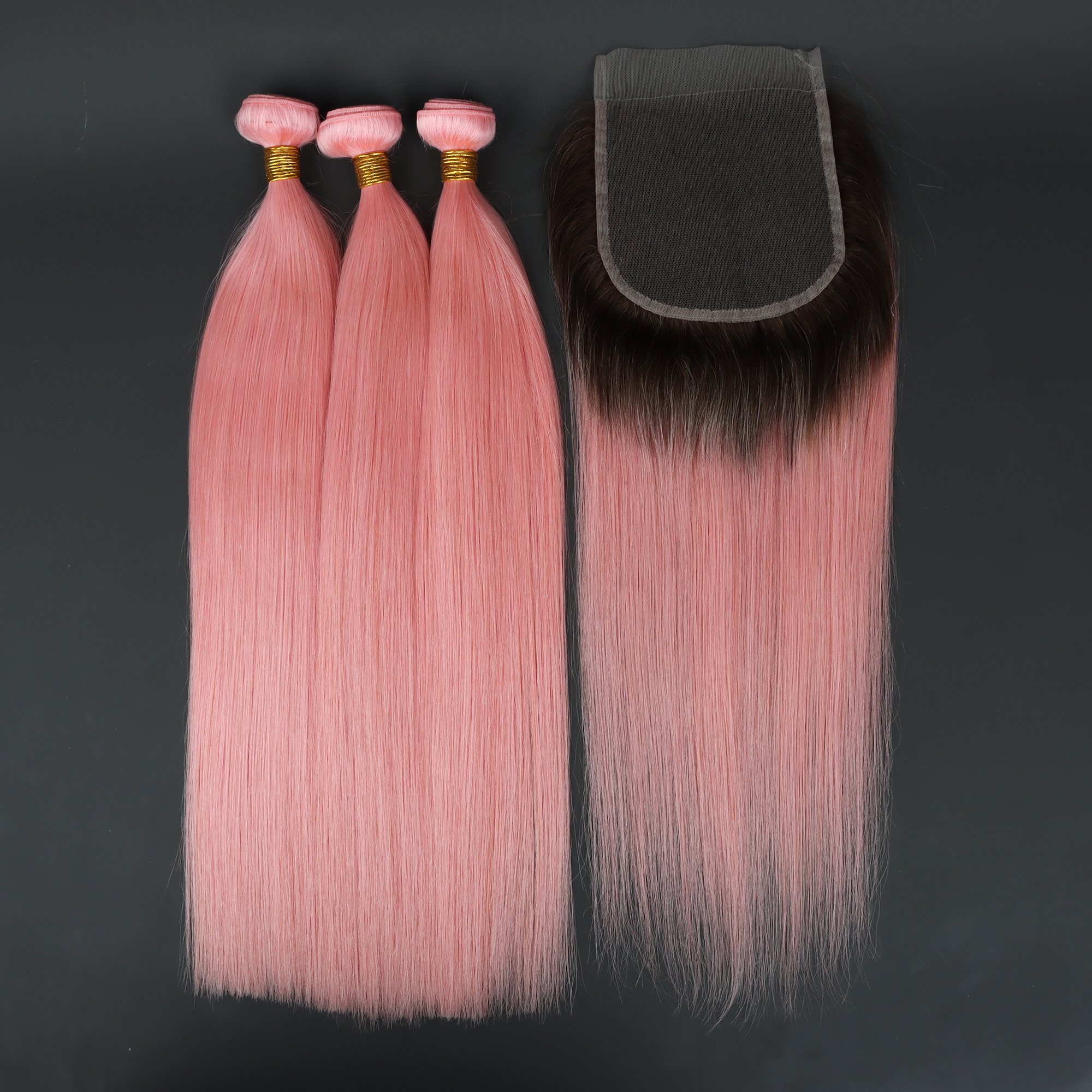 Full Length Top Quality Pink Color Bone Straight Weft Bundles 100% Real Raw Virgin Russian Human Hair Extensions