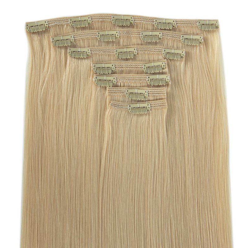 Wholesale russian hair double drawn clip in human hair extensions