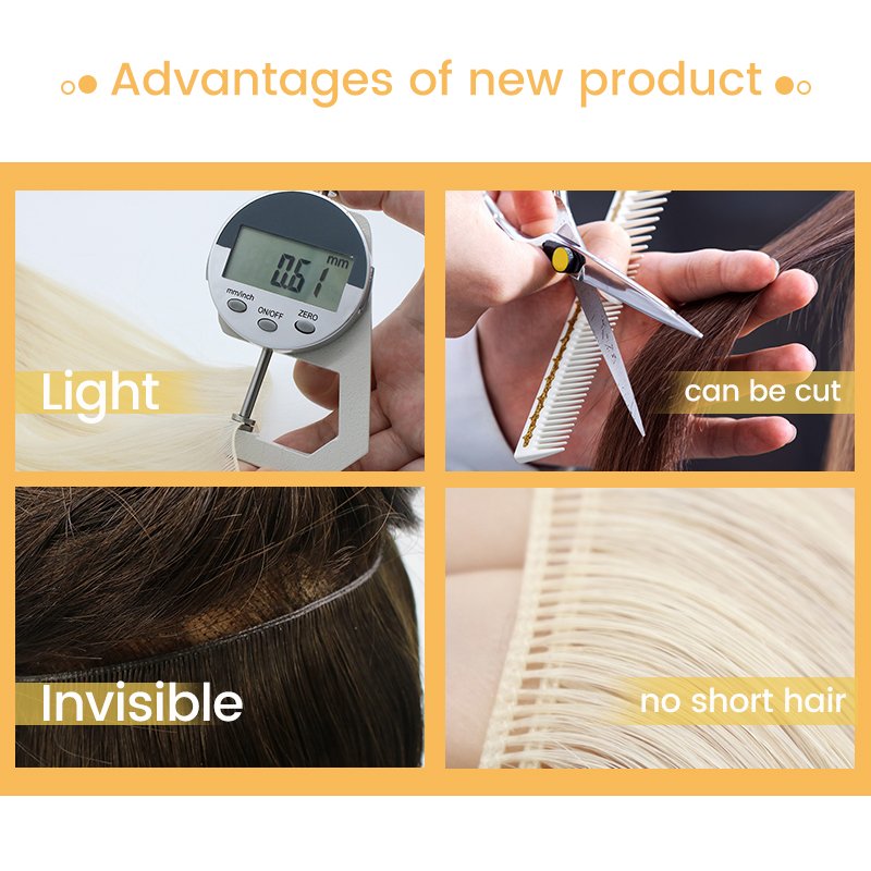 Fangcun 2022 New Designed Thin Flat PU Flat Russian Hair Double Drawn Hair Supplies Genius Weft
