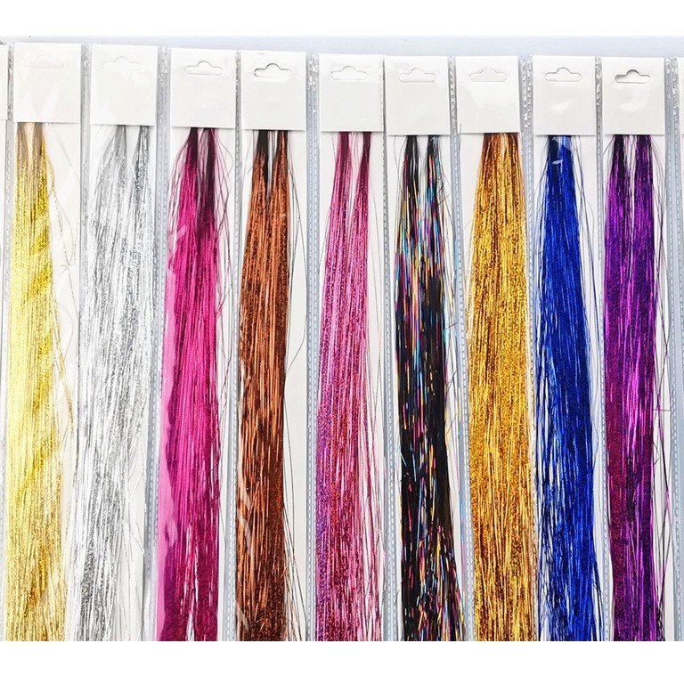 120cm tinsel rainbow accessories colorful gold glitter braiding hair crochet silk hair tinsel for hair extension