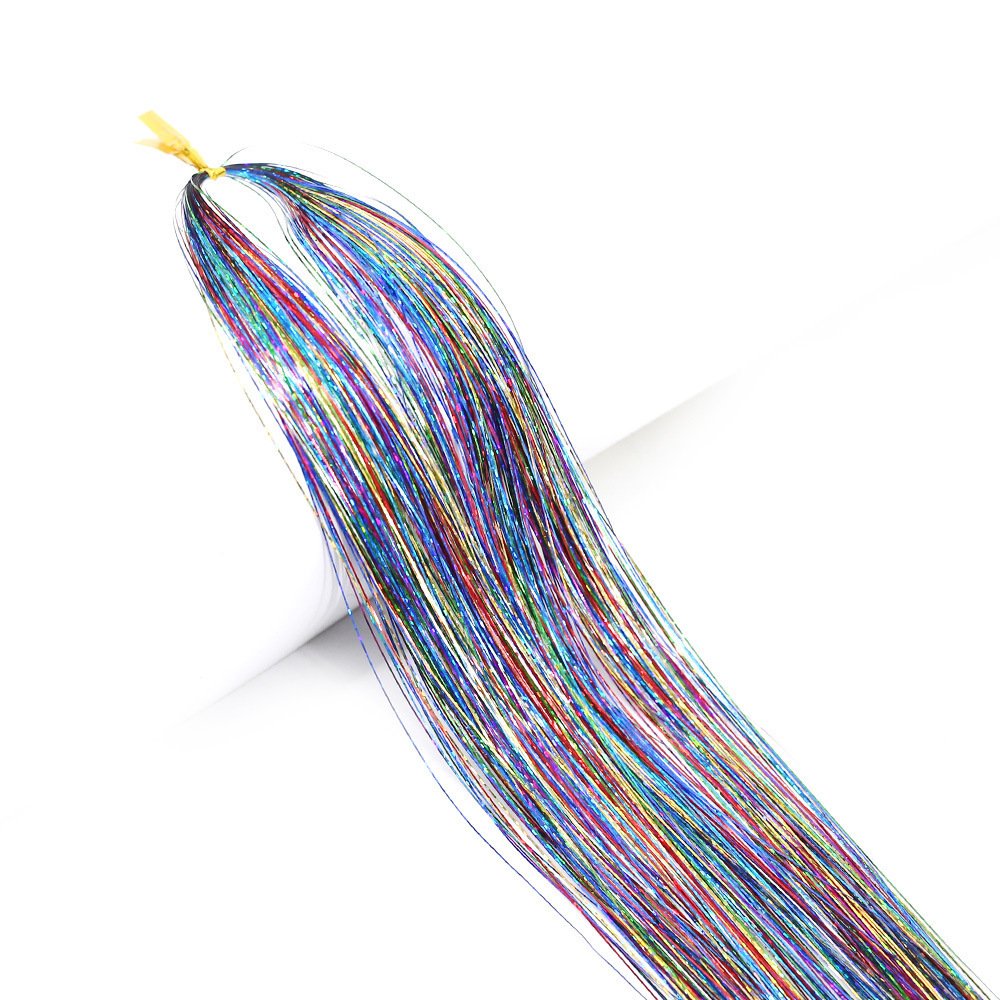 120cm tinsel rainbow accessories colorful gold glitter braiding hair crochet silk hair tinsel for hair extension