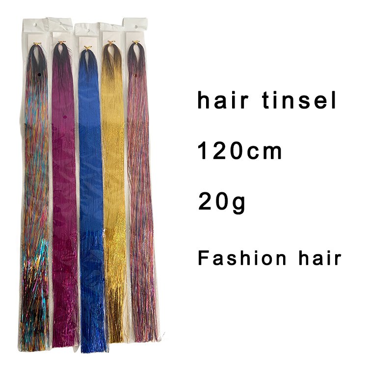 120cm tinsel rainbow accessories colorful gold glitter braiding hair crochet silk hair tinsel for hair extension