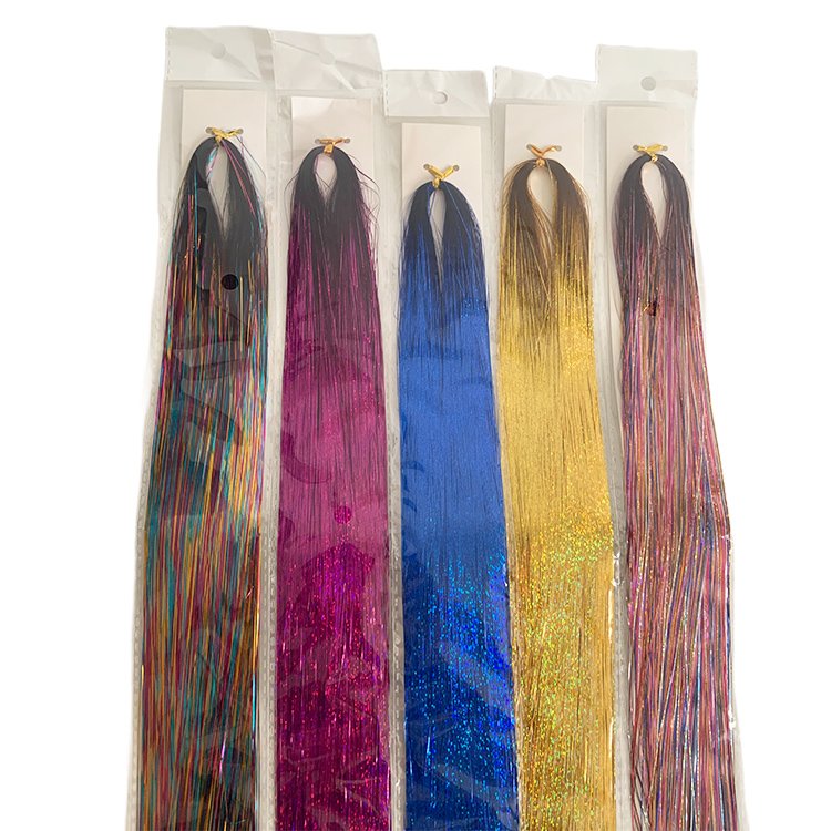 120cm tinsel rainbow accessories colorful gold glitter braiding hair crochet silk hair tinsel for hair extension