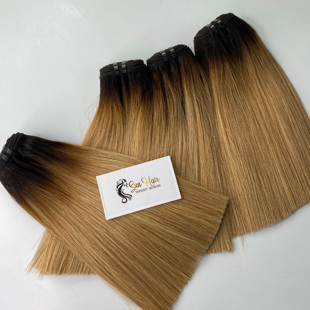 Sun Hair Company Wholesale Super Double Dark Roots Ombre Custom Color Bone Straight Weft 100% Vietnamese Human Hair Extensions
