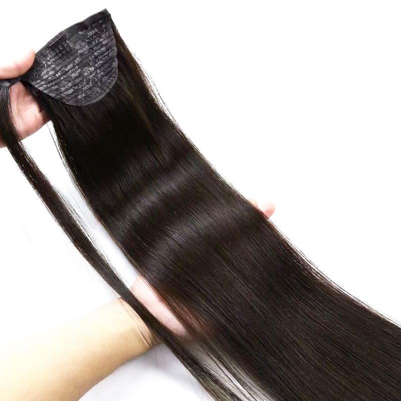 Ready to Ship Natural Black 100% Brazilian Virgin Hair Pony Tail With Comb Wrap Around Ponytail Human Hair Extensions